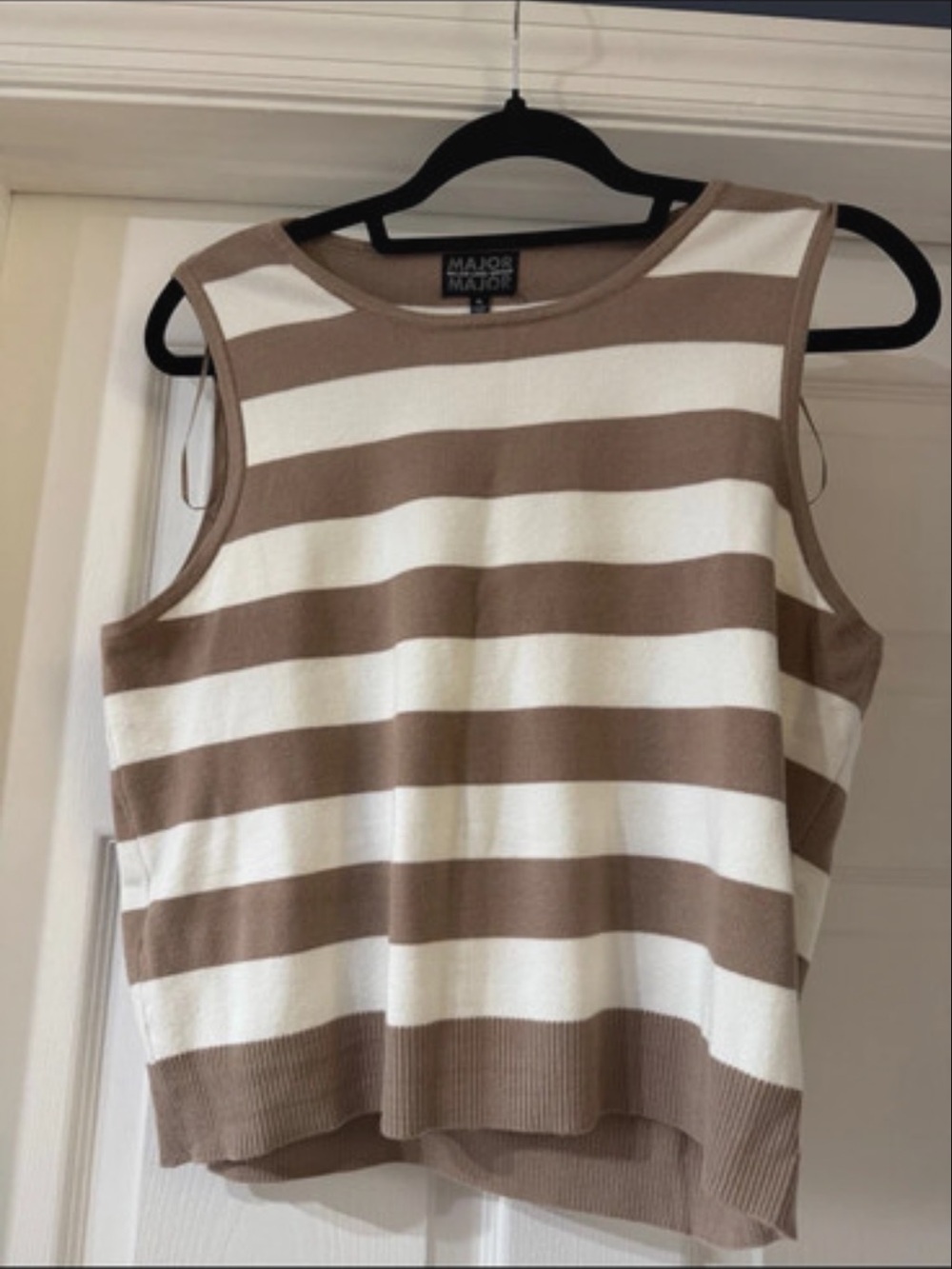 MAJOR MAJOR Brown and White Striped Sleeveless Knit Top